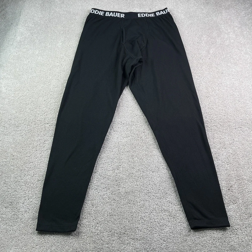 Eddie Bauer Pants Mens Large Black Fleece Thermal Base Layer Hiking Winter Warm
